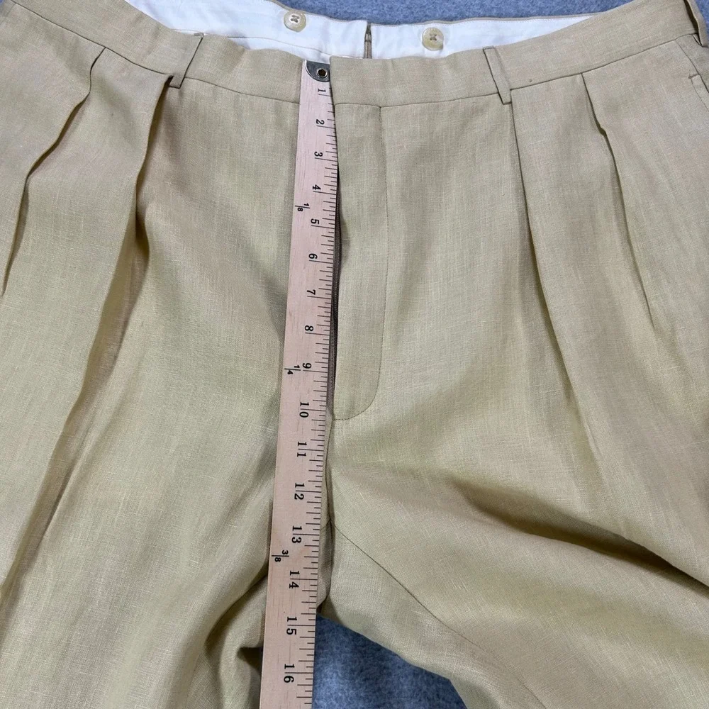 Polo Ralph Lauren Trousers Dalton Mens 42 Tan Flax Linen Old Money Made in Italy